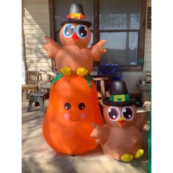 🆕5FT Christmas Inflatable Turkey Pumpkin Built-in LED Light Outdoor Decoration - Picture 3 of 8